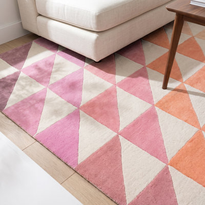 Tapis ivoire / rose / orange en laine touffeté à la main Glory