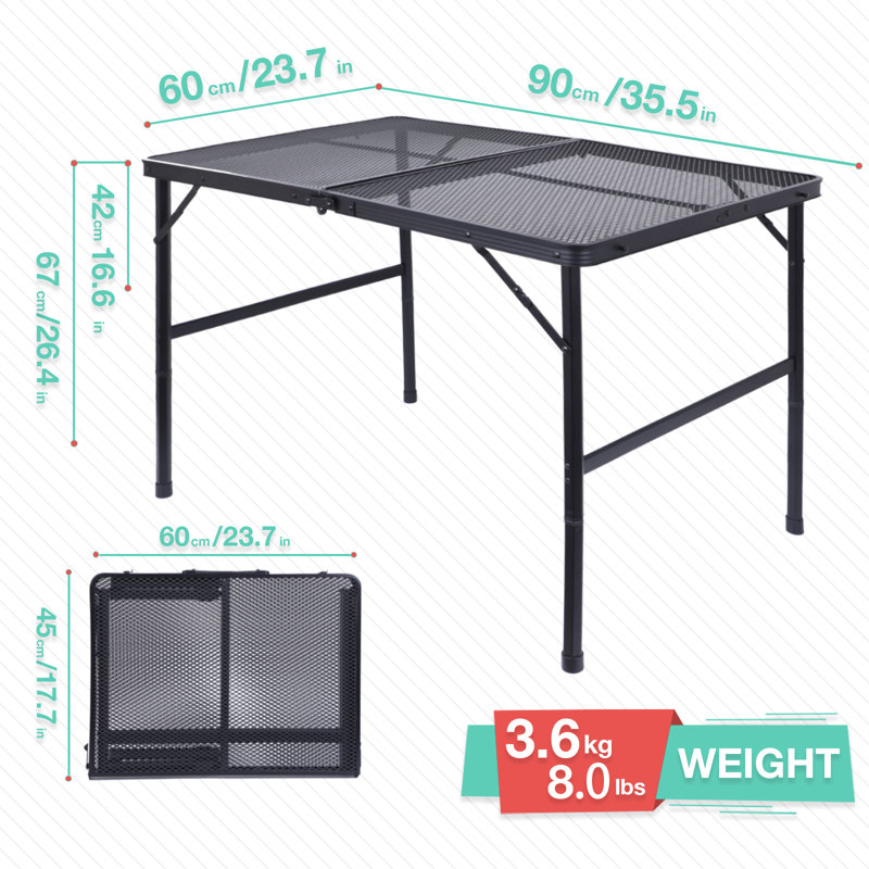 Birzer Rectangular Metal Folding Outdoor Camping Table , in. W in. D, 26.4" H x 23.7" W x 35.5" L