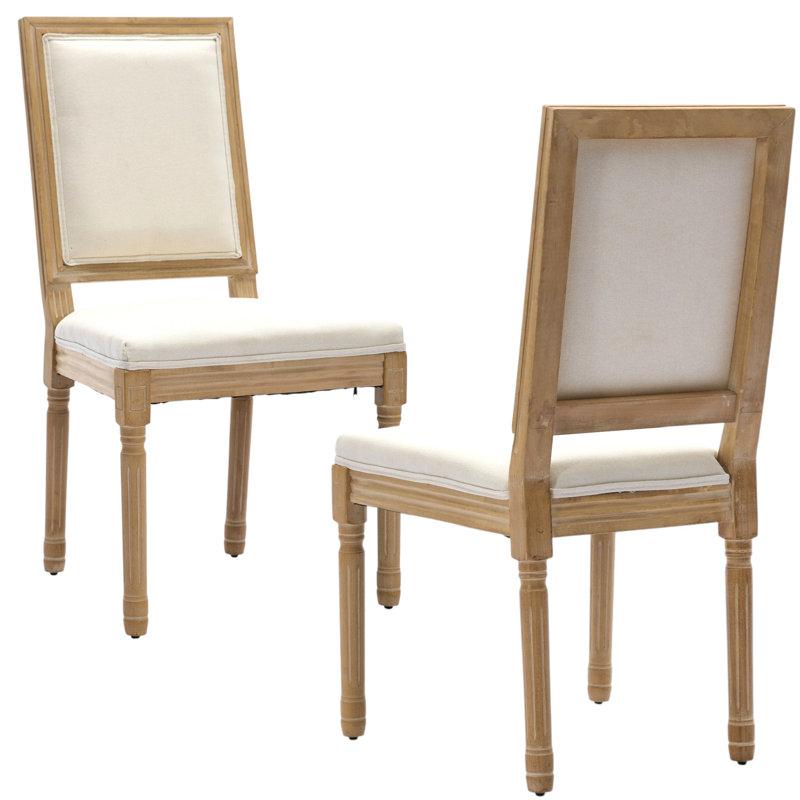 French Country Upholstered Dining Chairs With Wire Drawing And Carving Techniques, 4, Beige