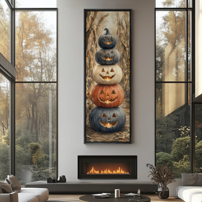 «Stacked Jack O Lantern Pumpkins», récolte d'Halloween, très grandes photos, impression sur toile encadrée