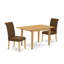 L'ensemble de salle à manger 3 pièces contient une table de salle à manger rectangulaire avec des feuilles papillon et 2 chaises rembourrées en tissu de lin brun, chêne-516949493-516949490-452332299