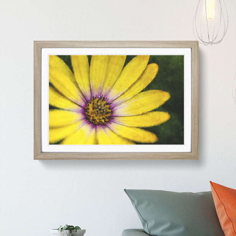 Yellow Gerbera Flower - Picture Frame Painting Print, Oak Framed, 40cm H x 60cm W x 2cm D