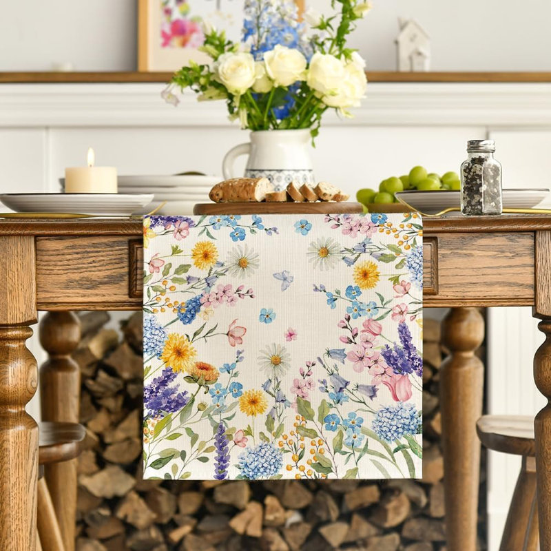 Chemin de table marguerite, lavande et hortensia - multicolore