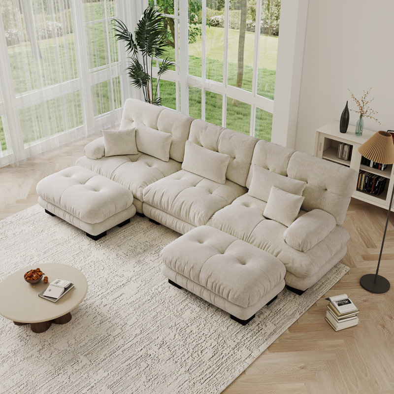 Ensemble de canapé en forme de U Cloud Couch, tissu chenille, Chenille café clair