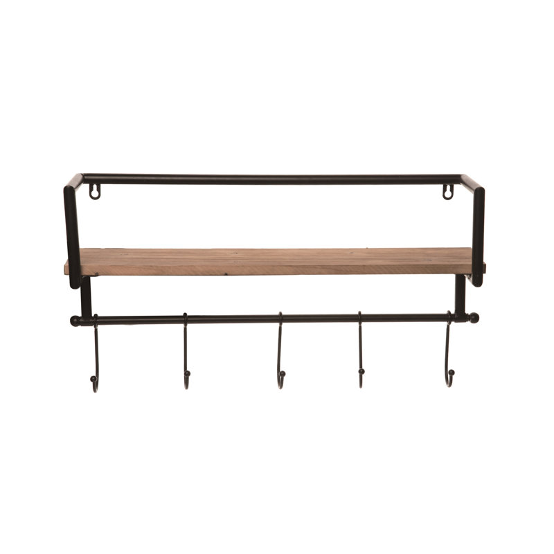 Metal Floating Shelf with Hooks