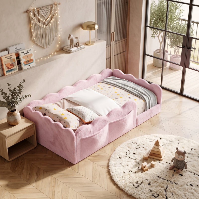 Lit sur pied rembourré Varelon, Lit simple, Rose