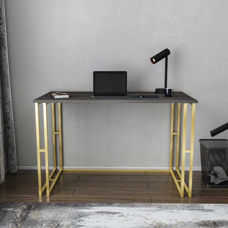 Kane 120cm W Rectangular Computer Desk, Wenge/Gold