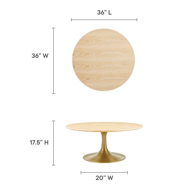 Table basse ronde en marbre artificiel Lippa, Naturel, Bois naturel, Doré