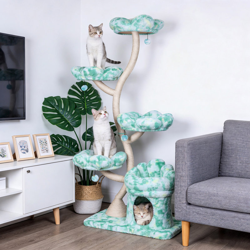 Tour pour arbre à chat 4 couches avec lit pour chat et cachette, arbre à chat multicolore avec poteau à griffer, housses amovibles et lavables
