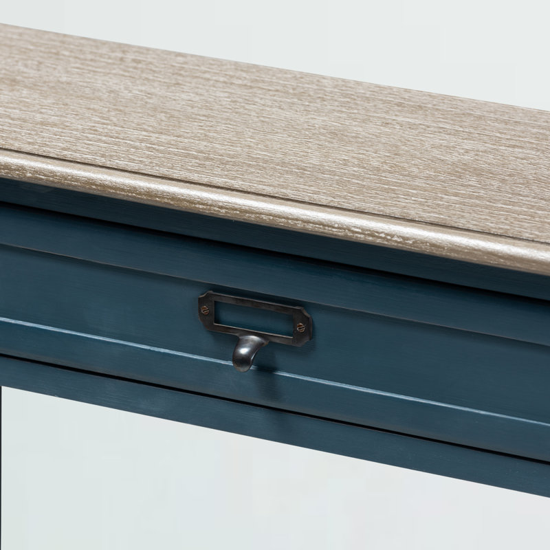 Kailey 2-Low Shelves Single Drawer Console Table in Brown/Blue, 29.62'' H X 31.34'' W X 9.83" L, Brown, Blue Spruce
