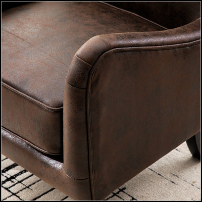 28 Inch Wide PU High Back Accent Chair, Upholstered Armchair for Living Room, Retro Wingback Design, Single Sofa for Bedroom Reading with Solid Wood Legs