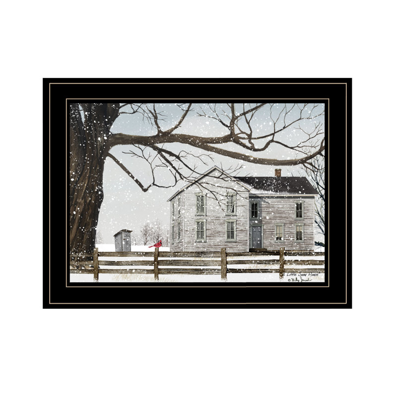 «A Little Snow House», art mural encadré pour le salon et la maison par Billy Jacobs, H 15 po x l 19 po x P 1 po, Noir