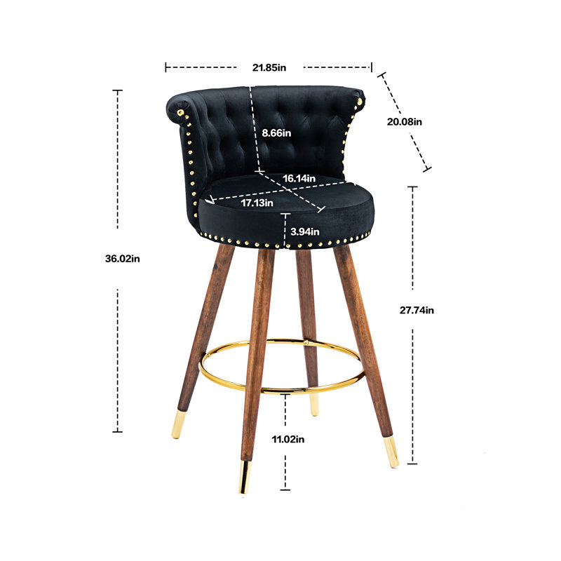 COOLMORE Swivel Bar Stools With Backrest Footrest, Black