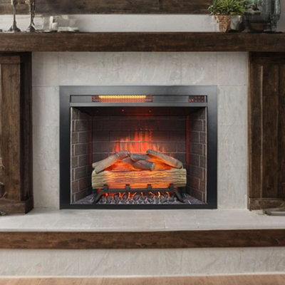 28 inch Infrared Electric Fireplace Insert, Touch Panel Home Decor Heater, Smokeless Firebox With fixed Trim Kit.With Crackling Sound