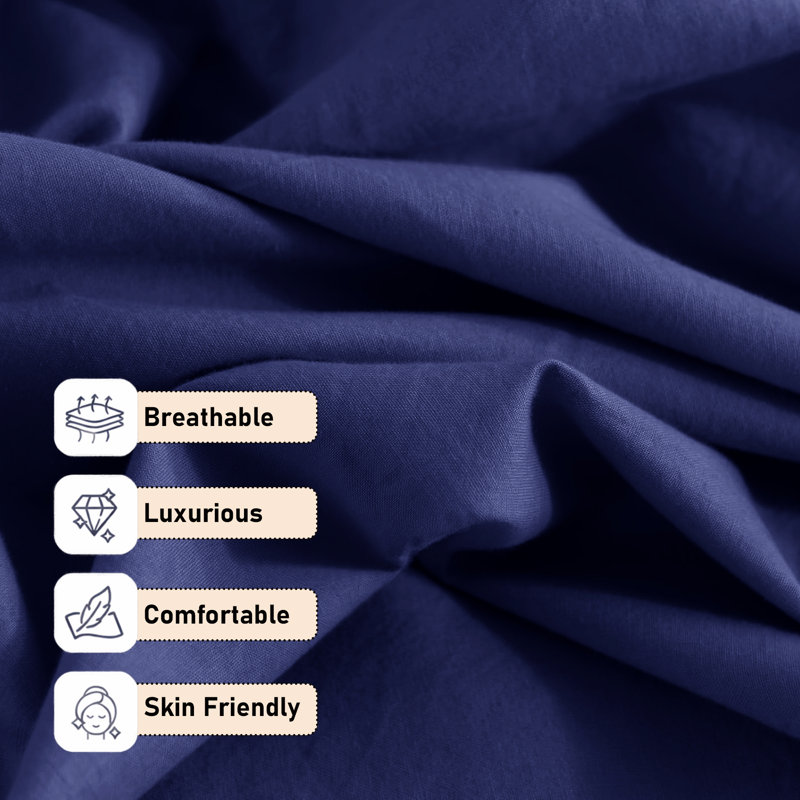 Ultra-Soft Microfiber Plain Duvet Cover Set with Matching Pillowcases - Everyday Bedding, Navy