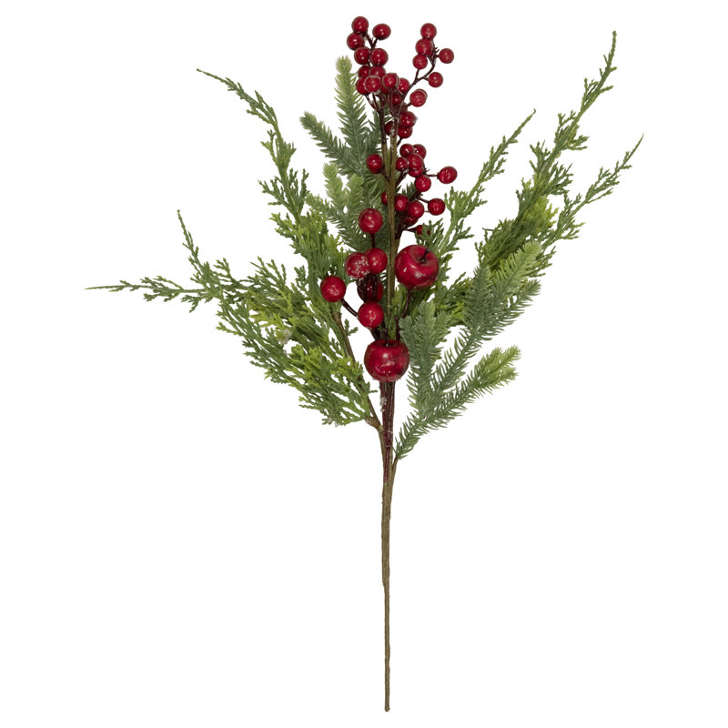 Brume de Noël artificielle 20 po avec baies rouges givrées