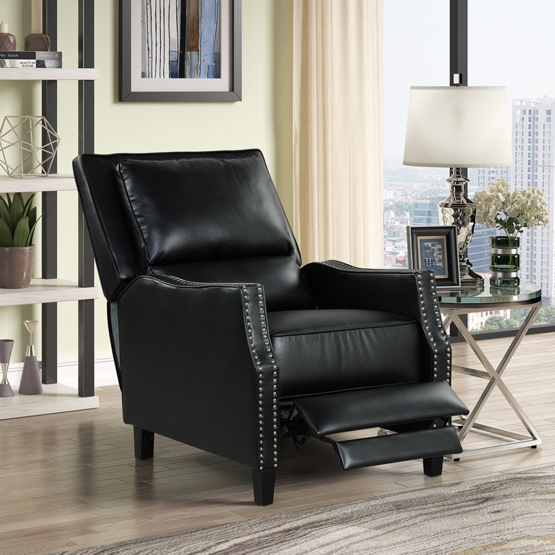 Push Back Recliner Arms With Brass Nails, Noir