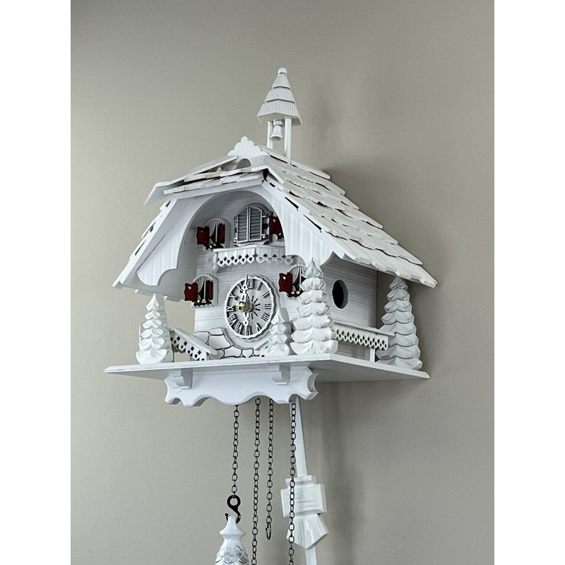  German Quartz Cuckoo Clock with White Cottage Design