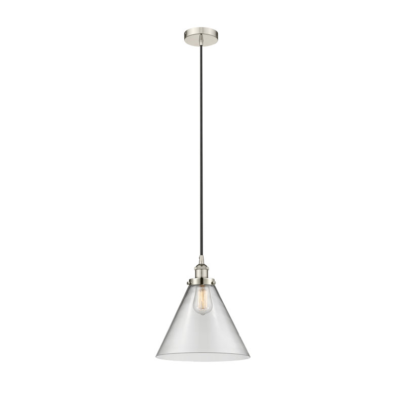 Mini-luminaire suspendu 1 lumière Cone, H 14,75 po x l 12 po x P 12 po, Clair, Nickel poli