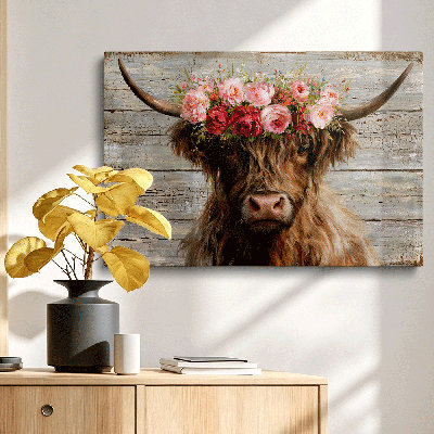 Peony Highland Cow Country Farmhouse Canvas Wall Art Gallery Wrapped for Living Room 32*24 inch (80*60*2cm)