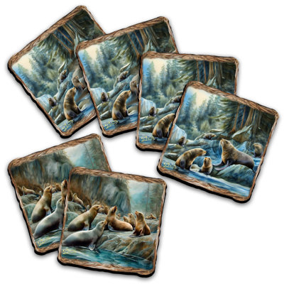 Sea Lion Cave Wooden Cork Placemat and Coasters Gift Set