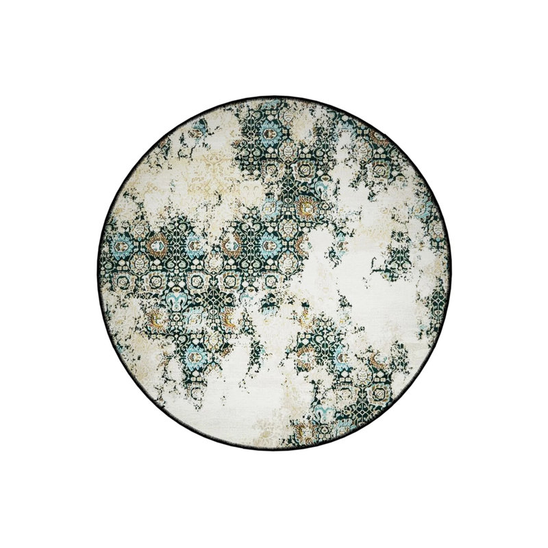 Beige Themed Abstract Traditional Motif Patterned Round Woven Base Vintage Decorative Carpet, Round 2'8"