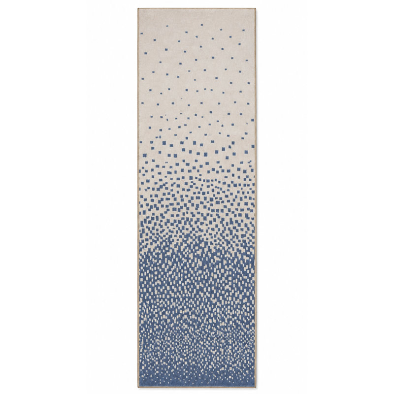 Blue Flowing Pixel Patterned Woven Base Carpet, Runner 2'6" x 9'11"