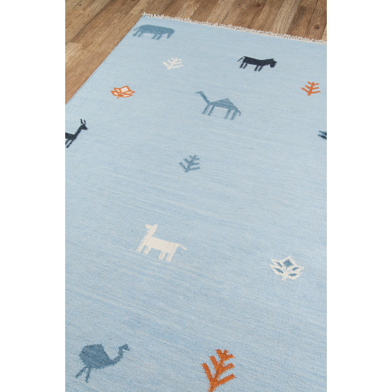 Thompson Wool Animal Print Area Rug in Blue, Rectangle 7'6" X 9'6"