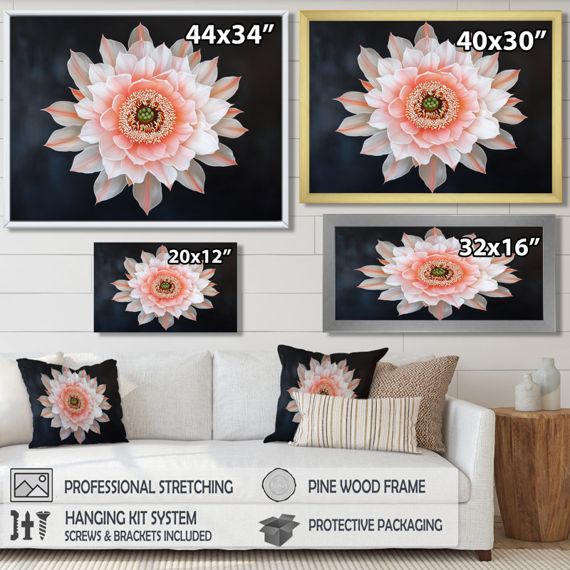 Décoration murale cactus rose I cactus floral I, H 24 po x l 32 po, Impression dans un cadre flottant sans passe-parto, Blanc