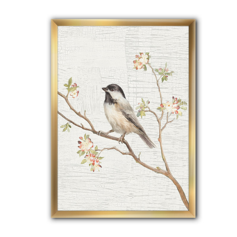 « oiseaux on fleur i », reproduction d’image sur toile, H 46 po x l 36 po x P 1,5 po, Cadre doré