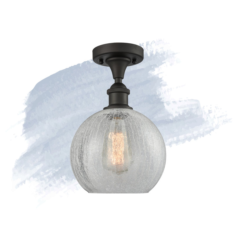 Plafonnier semi-encastré 8 lumières Baptista, Bronze huilé, Transparent craquelé, 12'' H X 8'' W X 8'' D