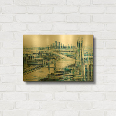 « Londres, le Shard en pleine lumière », par Marc Todd, tableau mural en métal doré, 61 x 41 cm