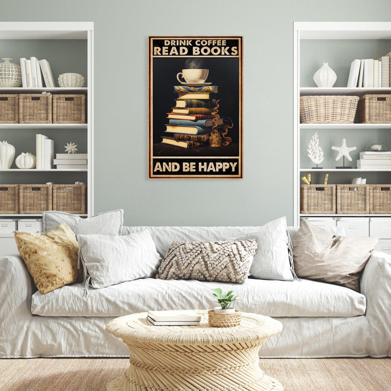 Boire du café, lire des livres, H 20 po x l 16 po x P 1,25 po