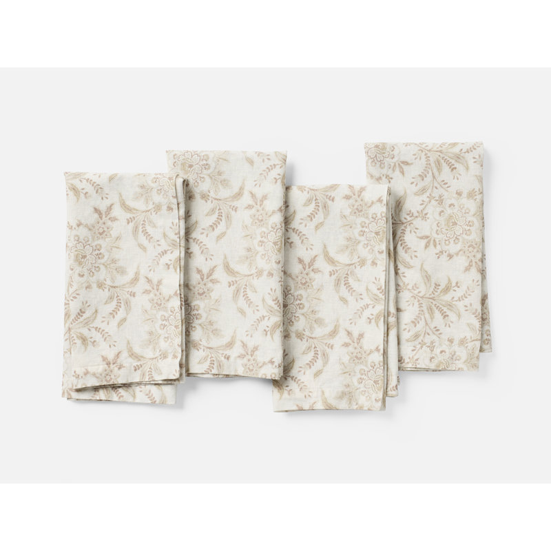 Marguerite Organic Print Napkin Set/4 20"X20", Natural w/ Praline