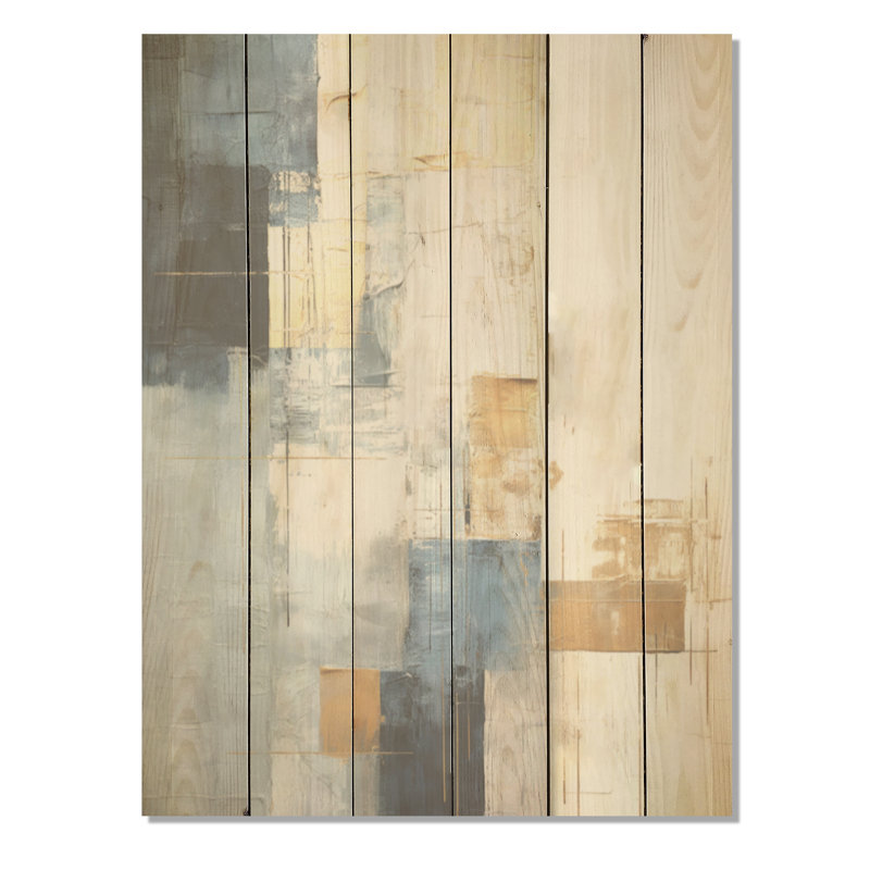 Beige And Gold Simple Winter Landscape - Winter Landscape Wood Panel Wall Art On Natural Pine Wood, 20" H x 10" W