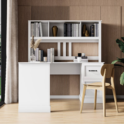 Antiqued White Desk With For Home Office, Sufficient Storage, 2 Shelving, 2 Large Drawers, Waterproof Office Desk, Expansive Space , Plentiful Storage Space, Shelf, Easy To Clean Spacious Working Area