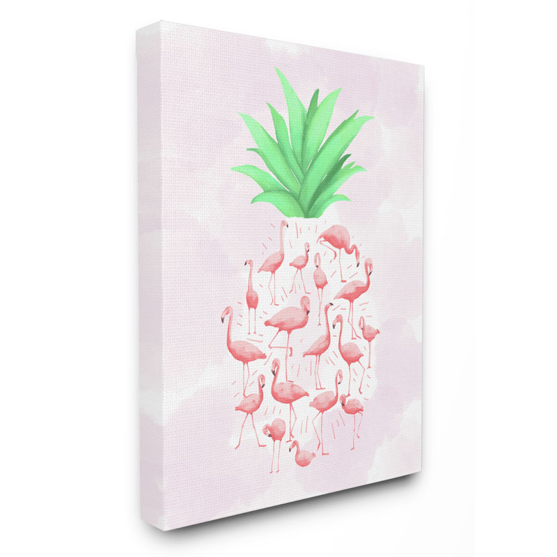 « flamant rose ananas animal rose design », impression, Toile tendue, H 20 po x l 16 po