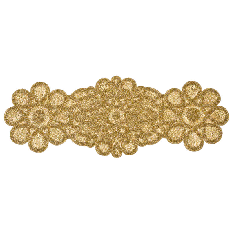Gold Hand Beaded Flower Runner