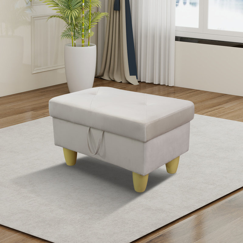 Richell Upholstered Ottoman, White, Light Yellow