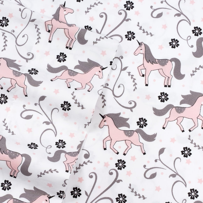 Twin Pink Unicorn Print Microfiber Sheet Set
