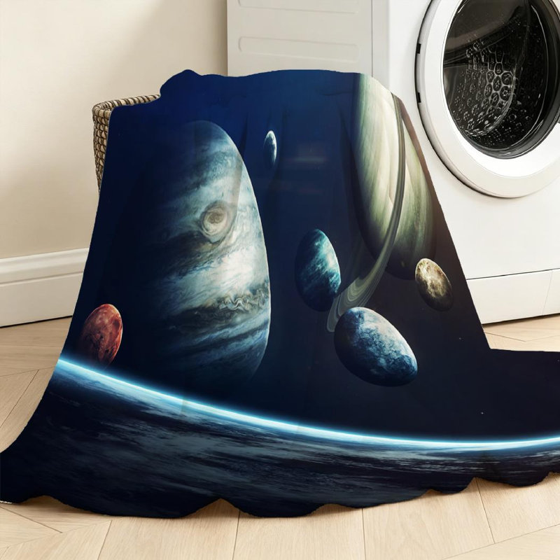 Jeté en molleton noir ultra doux, imprimé planètes du système solaire, Throw 50" x 60"
