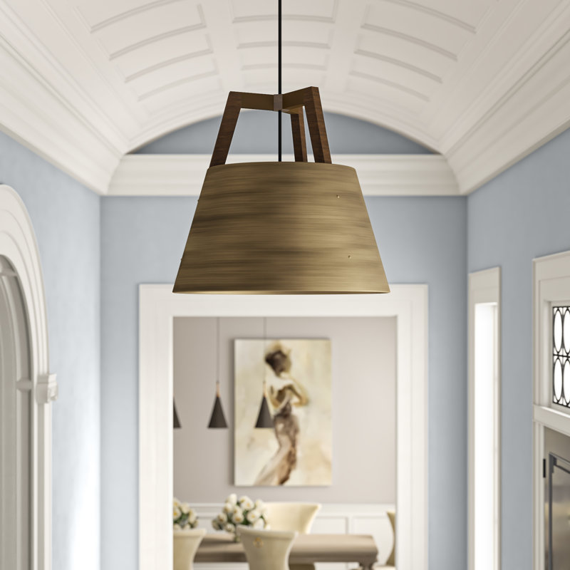 Imber LED Pendant, 22" H x 24" W x 24" D, Walnut/Distressed Brass, 3500K LED w/ Diffuser - Corded