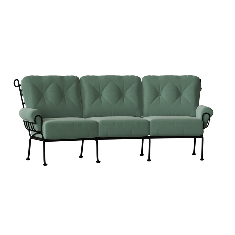 Terrace 114'' Wide Iron Patio Sofa with Cushions, Textured Black, Impact Vapor Gray Sunbrella®