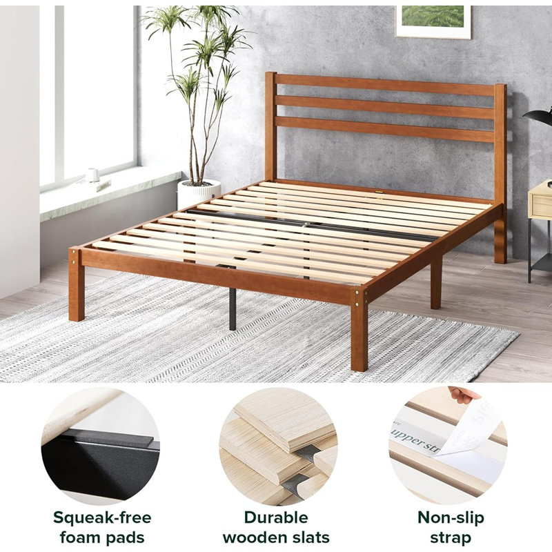 Cadre de lit plateforme en bambou avec tête de lit, sommier en bois moderne, support de matelas robuste, montage facile pour la chambre à coucher