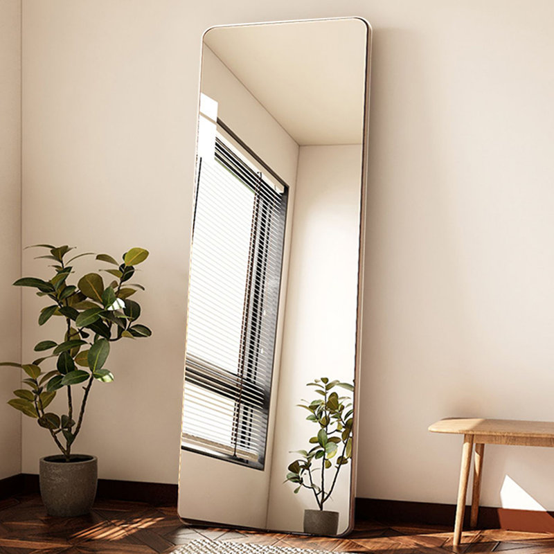 Medieval Style Rubber Wood Frame With Support Bracket Full-Length Mirror, 66.93" x 19.69"