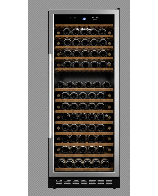 Réfrigérateur à vin Hamilton Beach de 155 bouteilles avec rangement à température contrôlée, 11 supports en bois et porte en verre trempé, réfrigérateur professionnel en acier inoxydable pour boissons rouges ou blanches