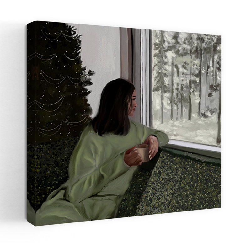 Cozy Winter Window Peaceful Serene Abstract Christmas Tree Forest Winter, reproduction d'art murale, 24" H x 24" W