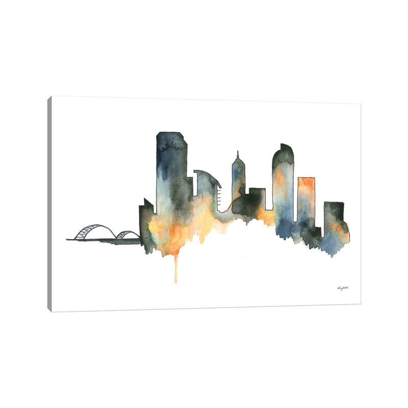 Neutral Denver Skyline by Kelsey McNatt - Wrapped Canvas Painting, 30.48cm H x 45.72cm W x 1.91cm D