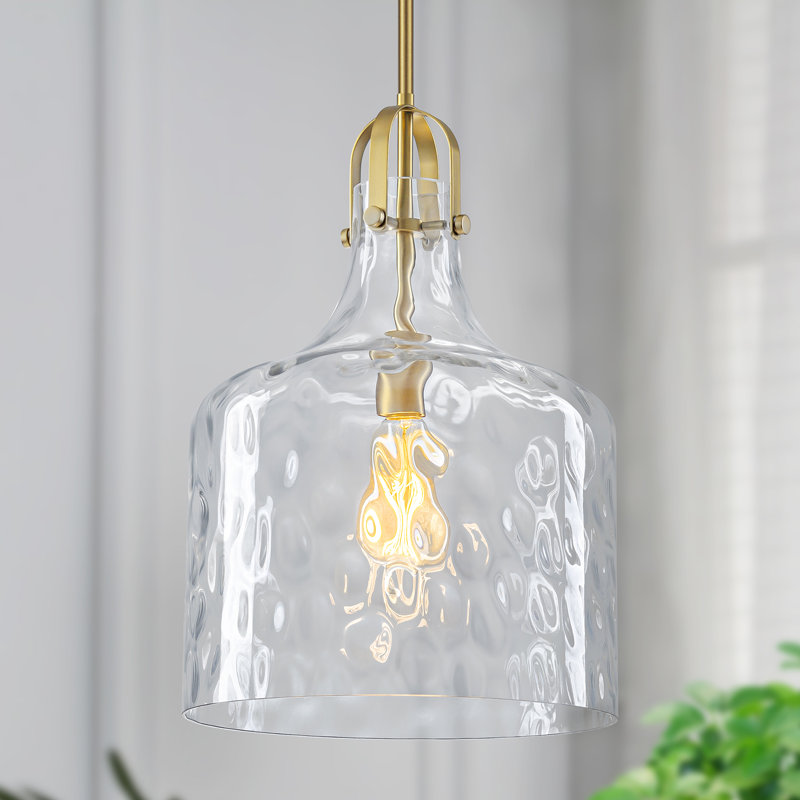 1 - Light Hammered Glass Single Pendant, Gold