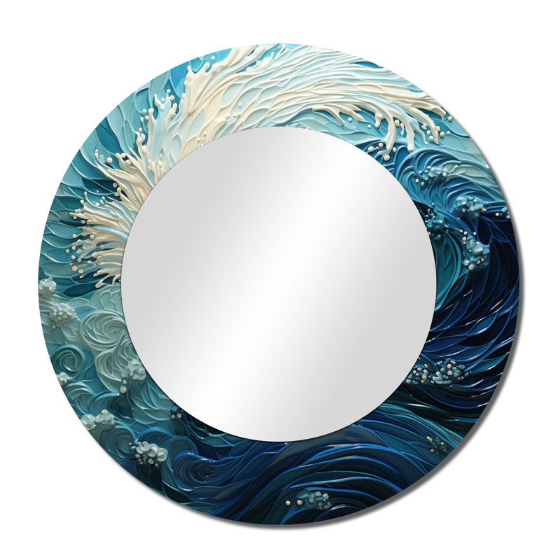 Glacier Glacial Sprial Pointillism I - miroir glacier, miroir mural rond sarcelle, impression sur métal, 36 po x 36 po